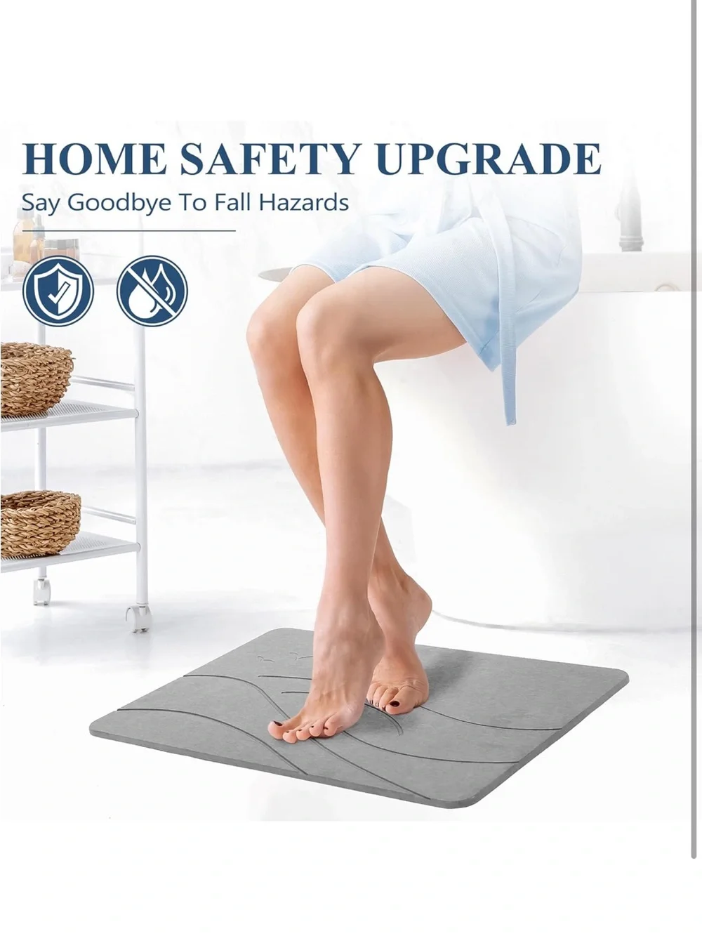 Large Stone Bath Mat Diatomite Non-Slip Natural Gray Absorbent Quick Dry